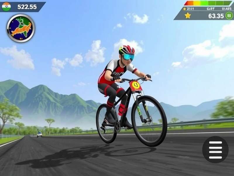 Namaste Cycling Speedster gameplay screenshot showing Indian landscape